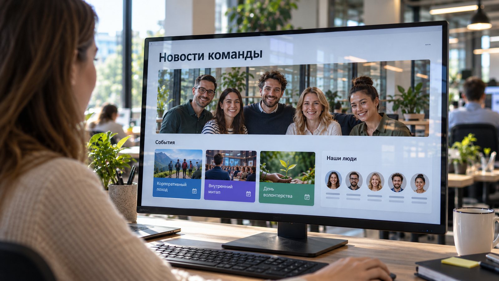 Новости команды на экране рабочего компьютера